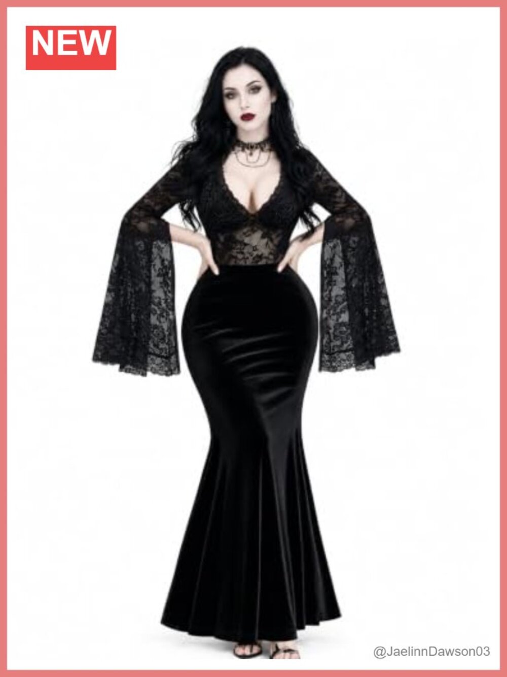 Velvet Gothic Mermaid Maxi Dress Victorian Lace Sheer Long Sleeve Formal Gown
